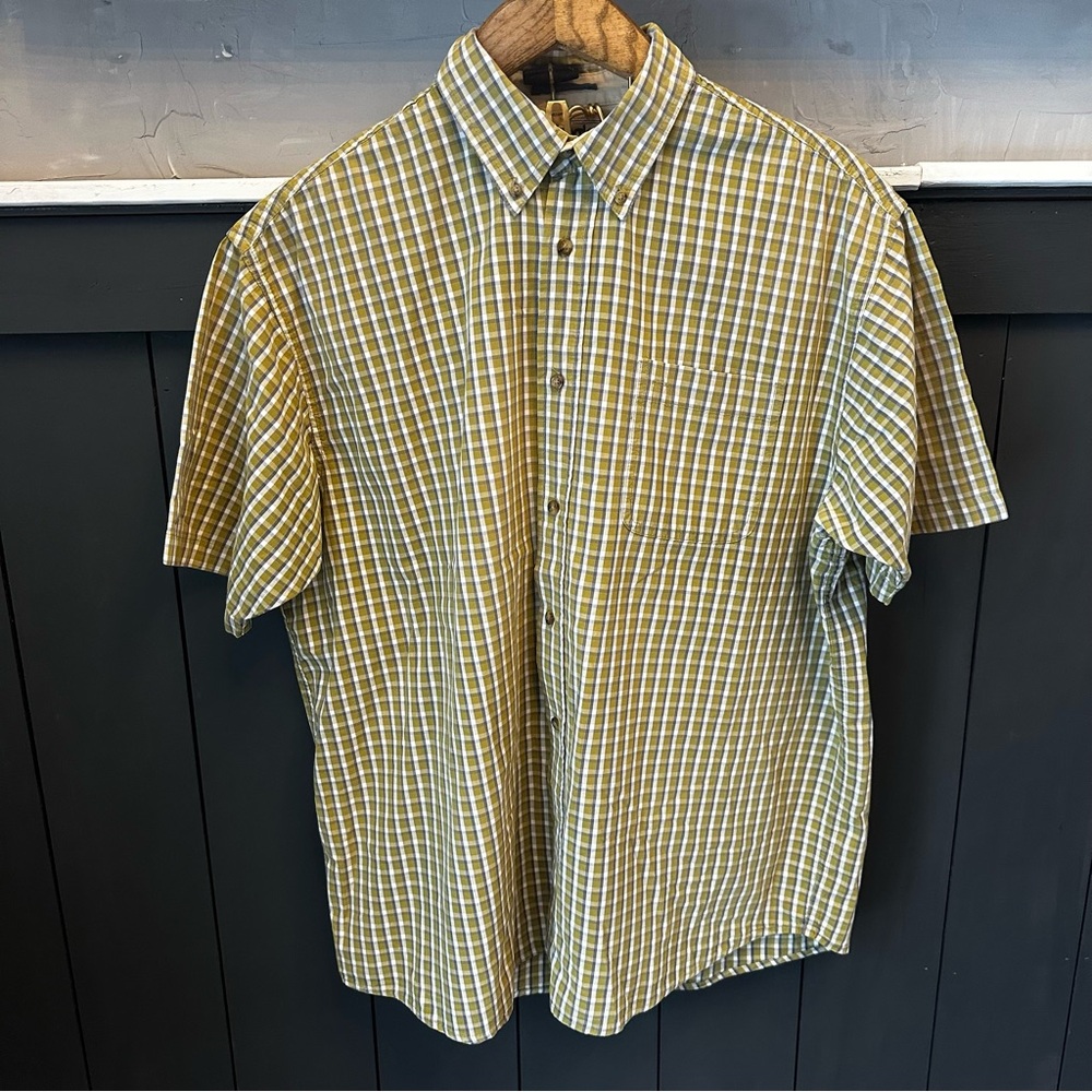 Wrangler Hero Mens XL Green & White Checkered Plaid Button Down Dress Shirt